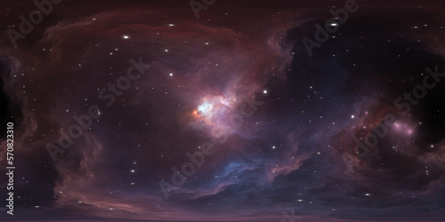 Fototapeta Naklejka Na Ścianę i Meble -  360 degree space background with nebula and stars, equirectangular projection, environment map. HDRI spherical panorama.