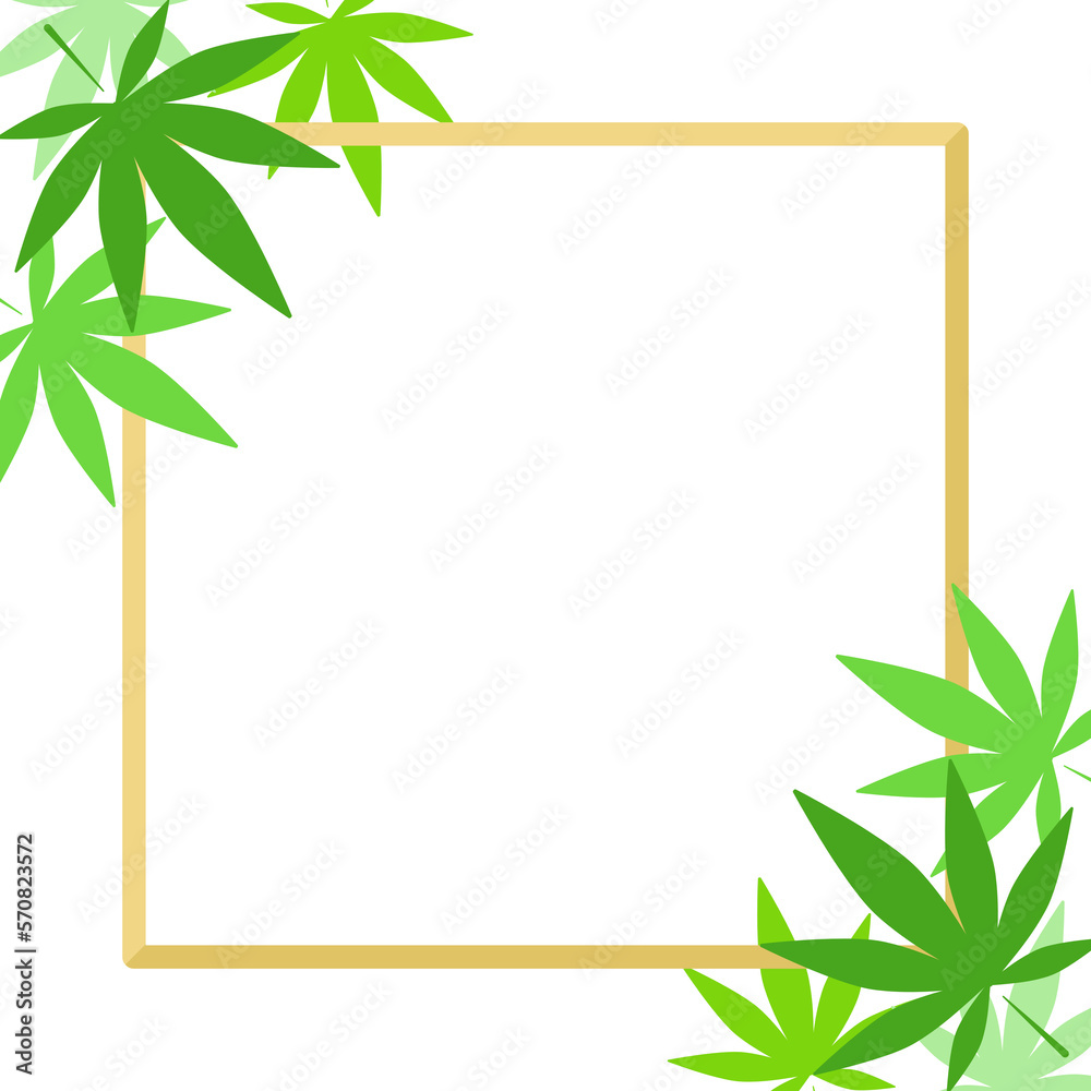 Cannabis leaf with gold frame background.