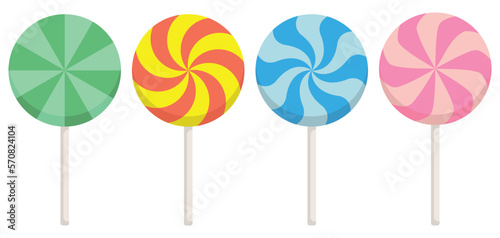 Set of colorful lollipop sweet candies. Vector illustration.
