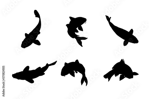 Set of silhouettes of koi fish vector designs