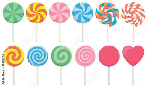 Set of colorful lollipop sweet candies. Vector illustration. photo