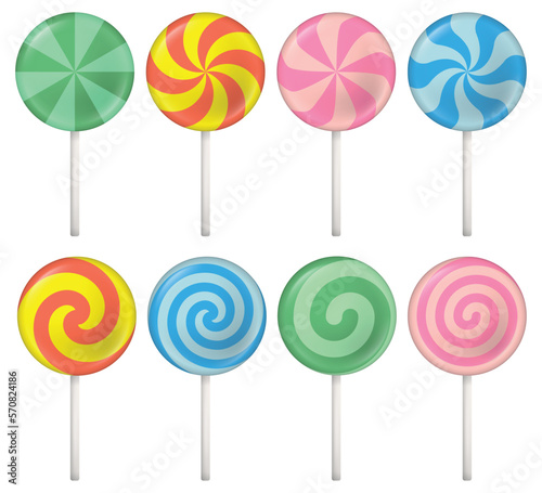 Set of colorful lollipop sweet candies. Vector illustration.