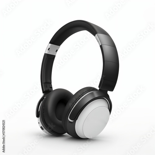 Wireless black headphones on an isolated white background, Generative AI
