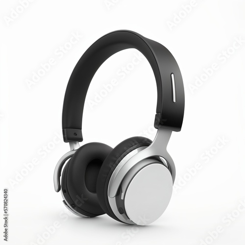 Wireless black headphones on an isolated white background, Generative AI