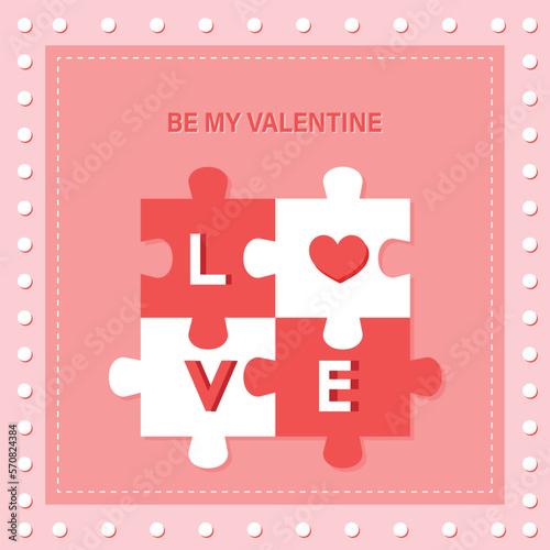 Happy Valentines day card. Pieces matched jigsaw with heart shape.
