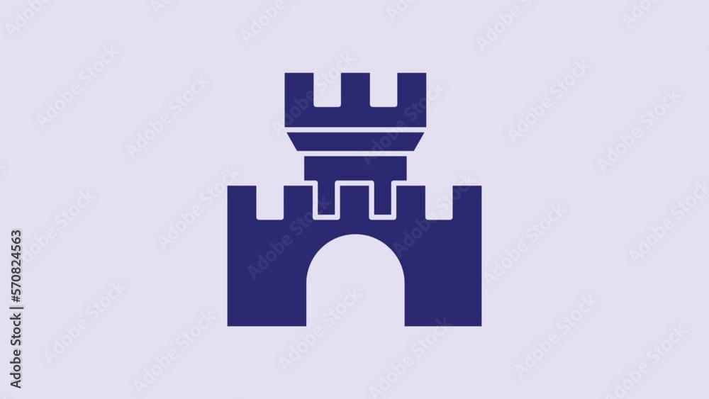 Blue Castle icon isolated on purple background. Medieval fortress with a tower. Protection from enemies. Reliability and defense of the city. 4K Video motion graphic animation Blue Castle icon isolated on purple background. Medieval fortress with a tower. Protection from enemies. Reliability and defense of the city. 4K Video motion graphic animation