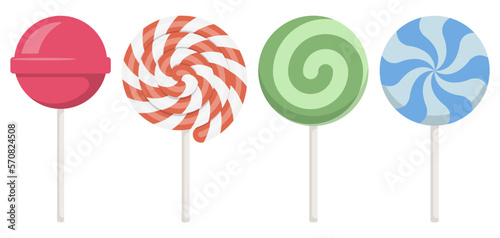 Set of colorful lollipop sweet candies. Vector illustration.
