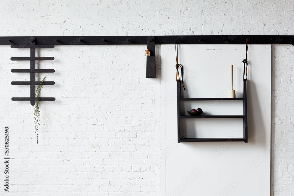 © Cavan Images - Bespoke coat rack with hanging shelf options