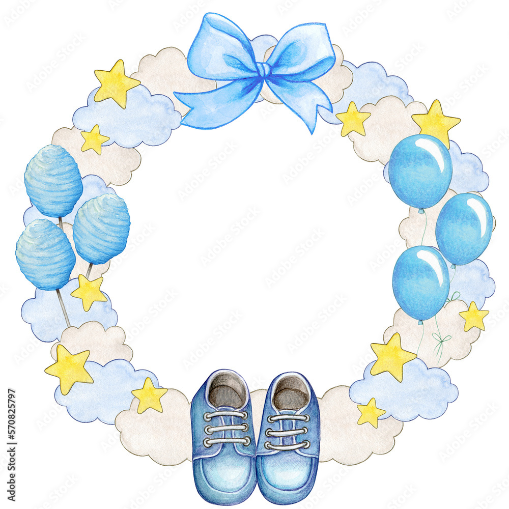Obraz premium Watercolor baby shower cute frame copy space