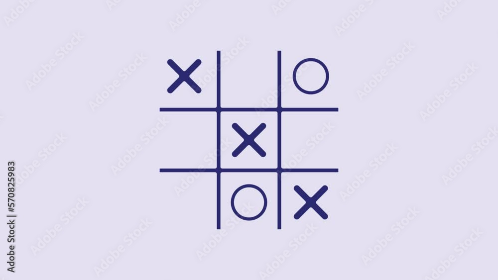 Blue Tic tac toe game icon isolated on purple background. 4K Video motion graphic animation