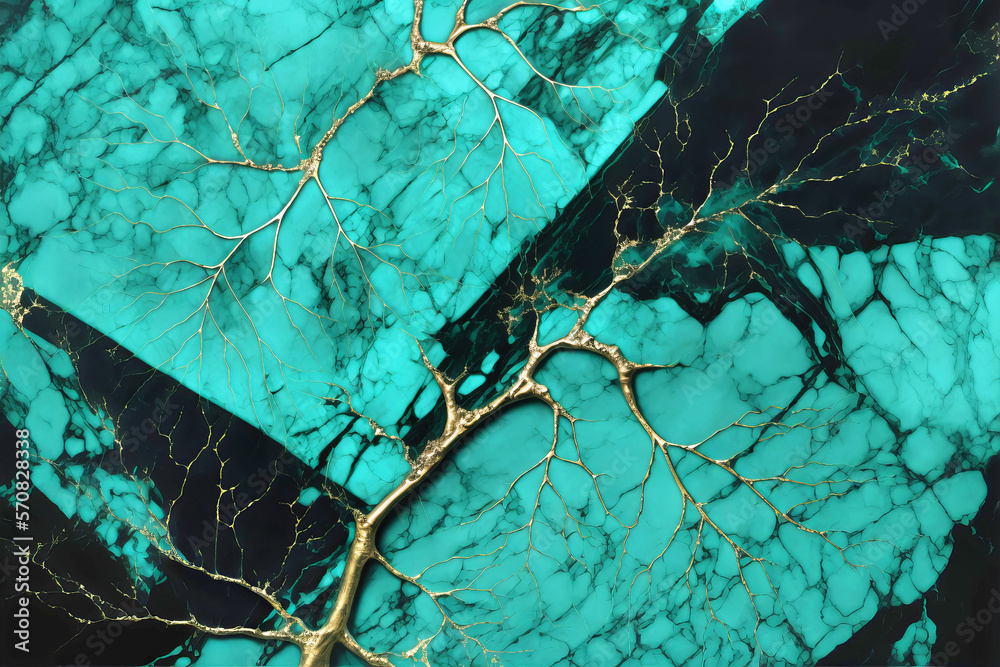Luxury teal green marble texture with golden veins. Generative AI ...