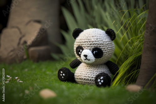 panda knitting art illustration cute suitable for children's books, children's animal photos created using artificial intelligence © 3dimensi2000