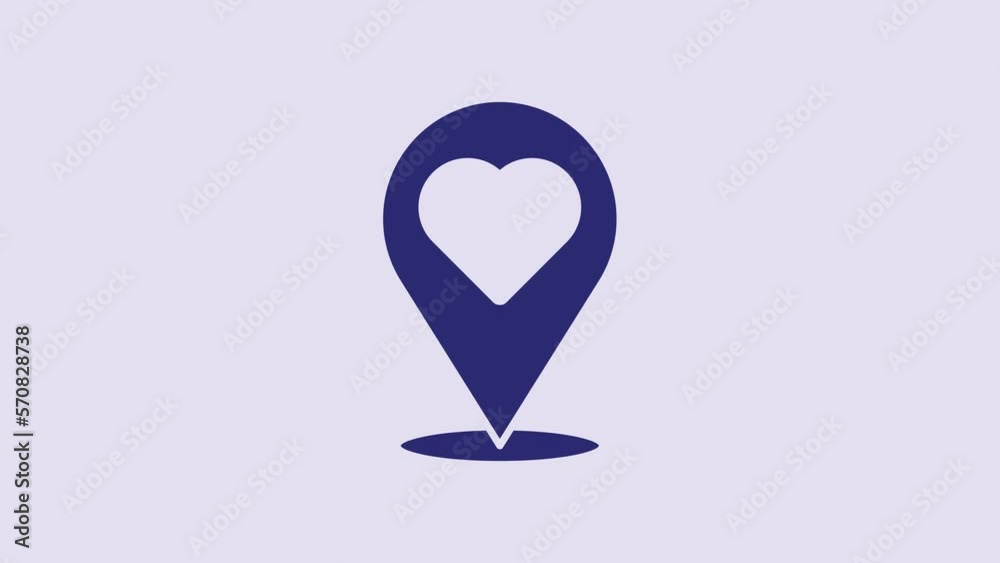 Blue Map pointer with heart icon isolated on purple background. Valentines day. Love location. Romantic map pin. 4K Video motion graphic animation Blue Map pointer with heart icon isolated on purple background. Valentines day. Love location. Romantic map pin. 4K Video motion graphic animation