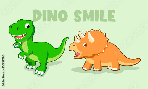 Cute Dinosaur Smiling Cartoon Illustration Vector Style 