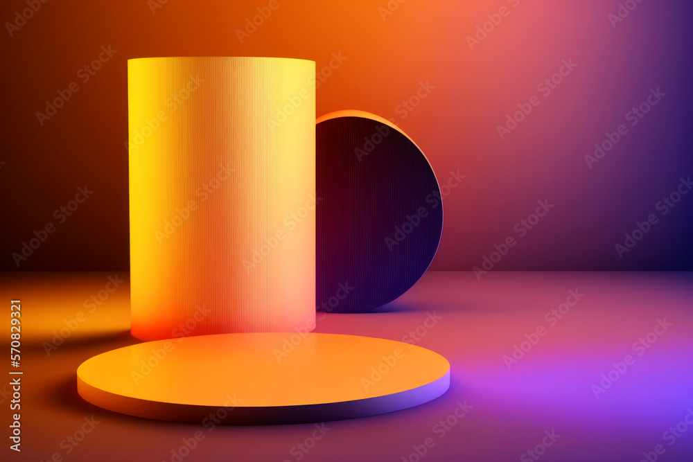 Yellow Orange and Purple Neon Light Cylinder Podium Minimal Studio Gradient Colors Background Abstract Geometric Shape Object Illustration Display for Summer Holiday Product Illustration Yellow Orange and Purple Neon Light Cylinder Podium Minimal Studio Gradient Colors Background Abstract Geometric Shape Object Illustration Display for Summer Holiday Product Illustration