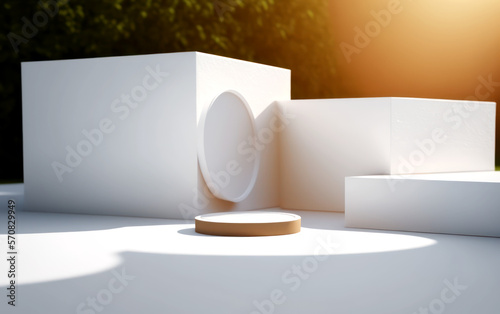 Minimal Podium for Packaging and Cosmetic Presentation a Shadow on the Wall Product Display with White Wallpaint Texture Natural Beauty Pedestal in Sunshade Realistic Illustration Illustration