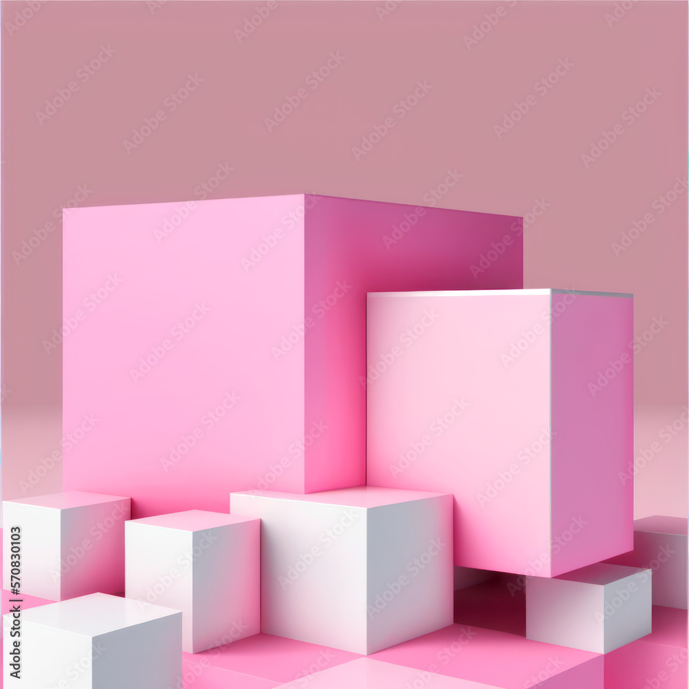 Pink Cubes Square Podium Minimal Studio Background Abstract Geometric Shape Object Illustration Display for Valentine Product 