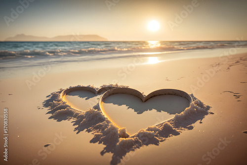 Hearts in the sand by the sea created with generative AI technology © Neuroshock