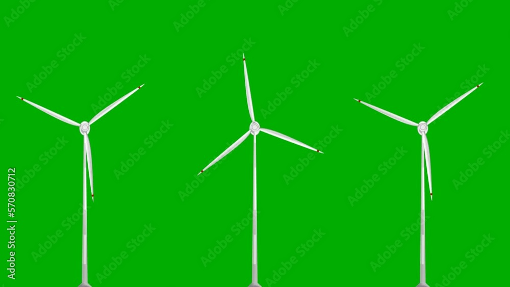 Large wind turbines of a wind generator with blades. Alternative energy. Animation elements on isolated green background. Large wind turbines of a wind generator with blades. Alternative energy. Animation elements on isolated green background.