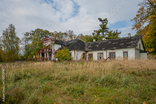 An old school in an abandoned manor house in central Poland, Europe in autumn