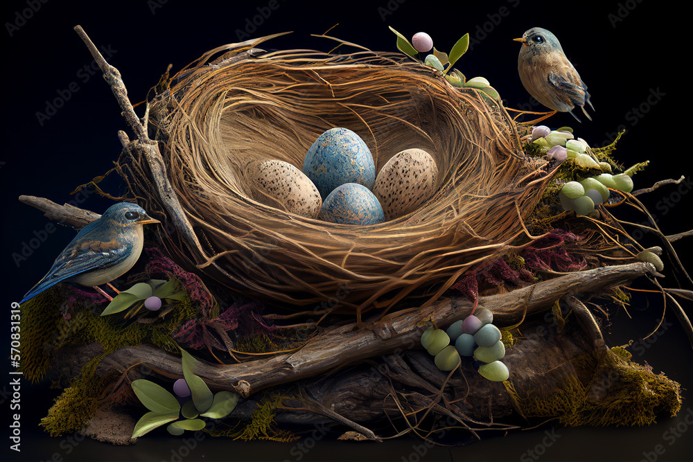Natural easter nest with colorful eggs, Generative Ai Natural easter nest with colorful eggs, Generative Ai