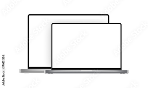 Laptop Silver and Space-Gray Mockup With Blank Screens, Isolated on White Background. Vector Illustration