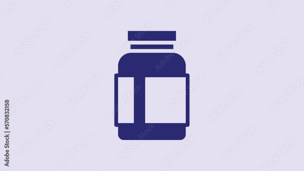 Blue Sports nutrition bodybuilding proteine power drink and food icon isolated on purple background. 4K Video motion graphic animation Blue Sports nutrition bodybuilding proteine power drink and food icon isolated on purple background. 4K Video motion graphic animation