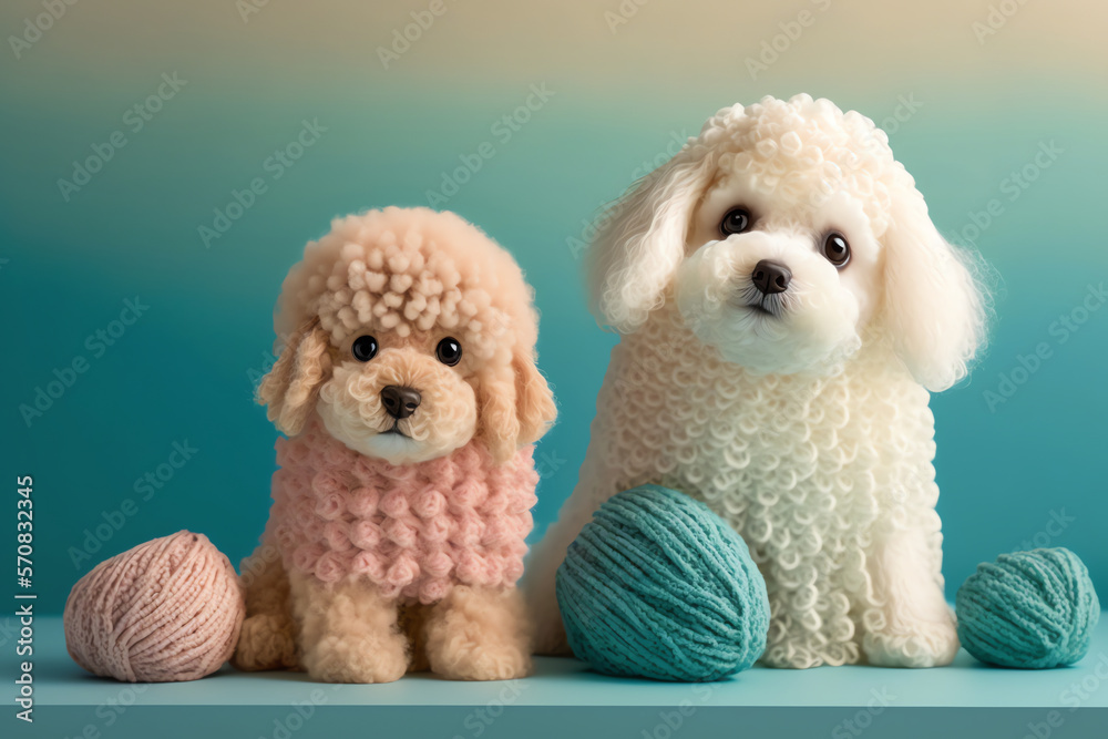 dog knitting art illustration cute suitable for children's books, children's animal photos created using artificial intelligence dog knitting art illustration cute suitable for children's books, children's animal photos created using artificial intelligence