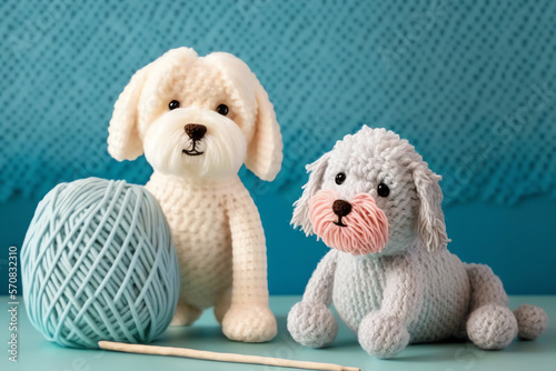 dog knitting art illustration cute suitable for children's books, children's animal photos created using artificial intelligence