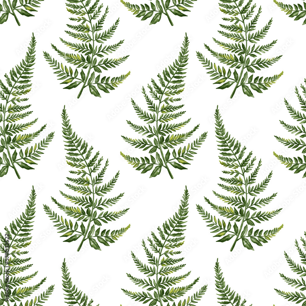 Fern leaves seamless pattern. Watercolour floral textile pattern collection