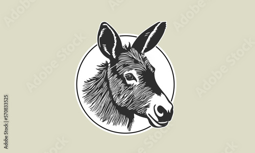 Tablou canvas Vector black and white cute sticker of an eared donkey head in a circle