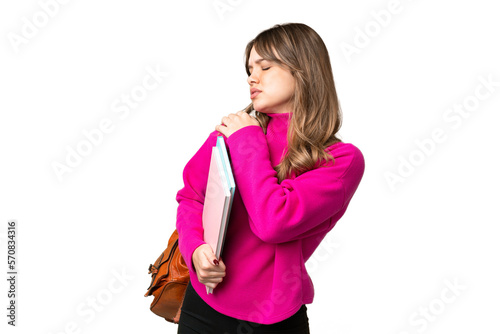 Young student girl over isolated chroma key background suffering from pain in shoulder for having made an effort