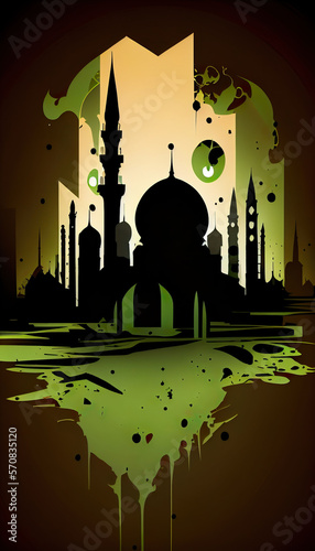 Elegant illustration of a beautiful muslim portrait mosque. Generative AI