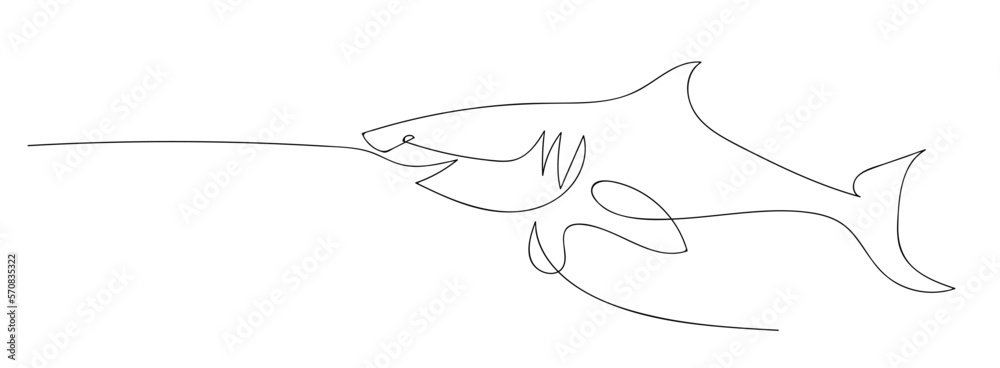 Shark fish in continuous line art drawing style. Minimalist black linear sketch on white background. Vector illustration Shark fish in continuous line art drawing style. Minimalist black linear sketch on white background. Vector illustration