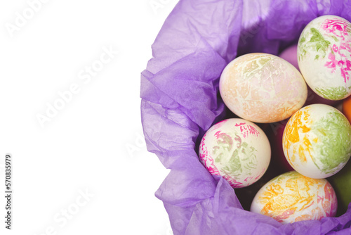 Obraz na płótnie easter eggs on purple paper isolated on white background w salonie