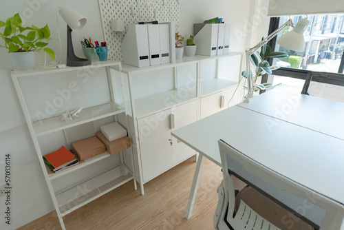 Interior of a modern home office, small office start up business