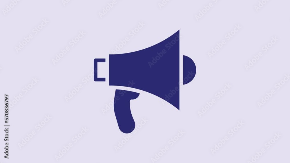 Blue Megaphone icon isolated on purple background. Speaker sign. 4K Video motion graphic animation Blue Megaphone icon isolated on purple background. Speaker sign. 4K Video motion graphic animation