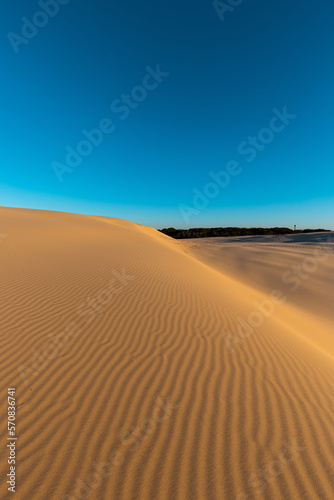 Rippled pattern on the sand dune with blue sky.
