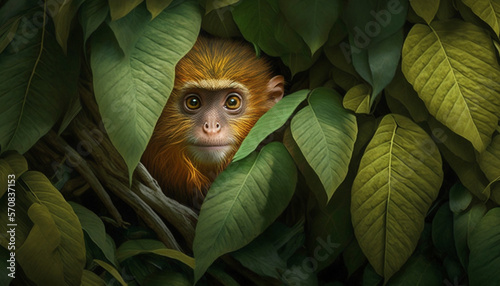Monkey  Hiding Animals Series  Generative AI  Illustration