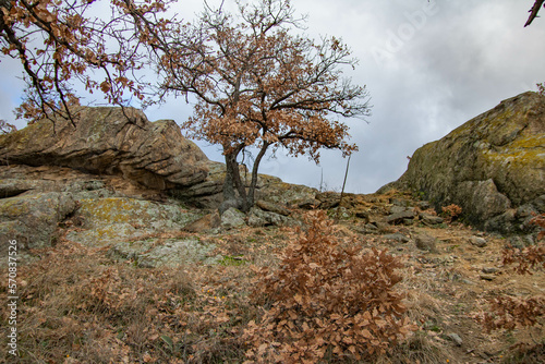 Raven Peak; Giant stones fragments in the mountain near the Thracian tomb. Bulgaria 