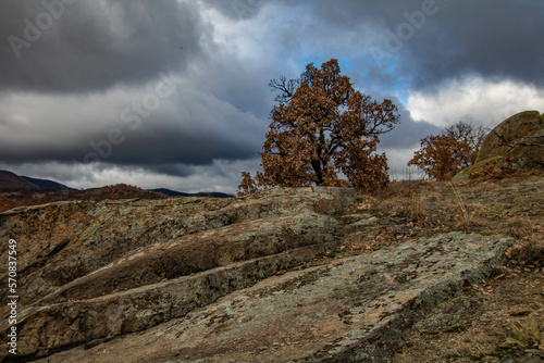Raven Peak; Giant stones fragments in the mountain near the Thracian tomb. Bulgaria 