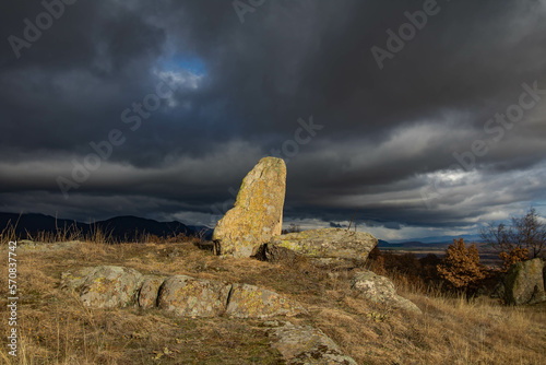 Raven Peak; Giant stones fragments in the mountain near the Thracian tomb. Bulgaria 