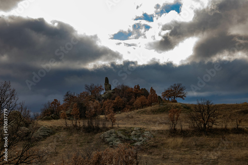 Raven Peak; Giant stones fragments in the mountain near the Thracian tomb. Bulgaria 