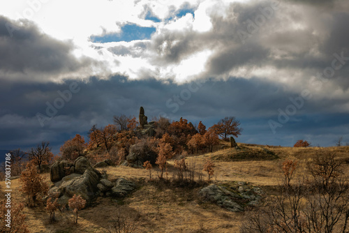 Raven Peak; Giant stones fragments in the mountain near the Thracian tomb. Bulgaria 