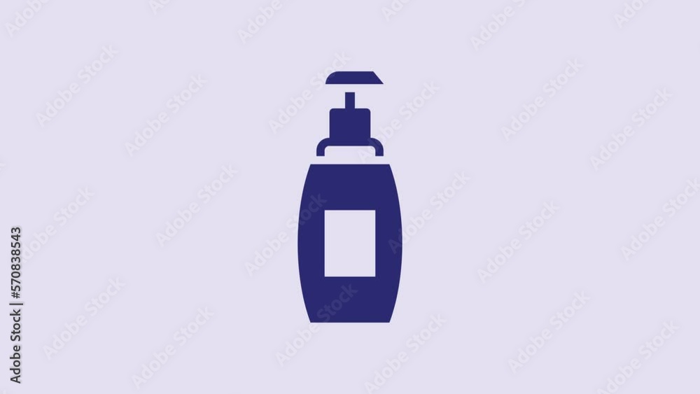 Blue Bottle of liquid antibacterial soap with dispenser icon isolated on purple background. Antiseptic. Disinfection, hygiene, skin care. 4K Video motion graphic animation Blue Bottle of liquid antibacterial soap with dispenser icon isolated on purple background. Antiseptic. Disinfection, hygiene, skin care. 4K Video motion graphic animation