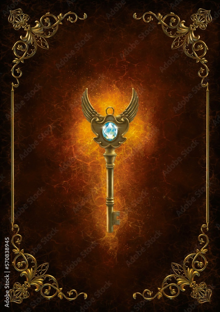 Enchanted key with Angel Aura crystal. Fantasy Book cover design. Digital  painting. Stock-Illustration | Adobe Stock