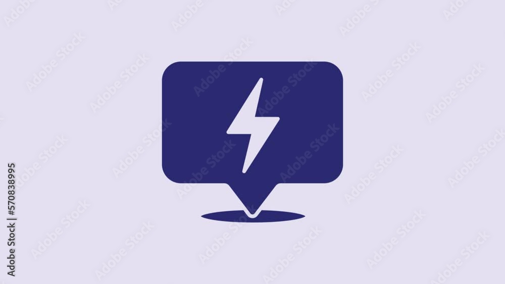 Blue Lightning bolt icon isolated on purple background. Flash icon. Charge flash icon. Thunder bolt. Lighting strike. 4K Video motion graphic animation