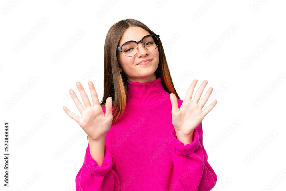 Teenager girl over isolated chroma key background counting ten with fingers Teenager girl over isolated chroma key background counting ten with fingers