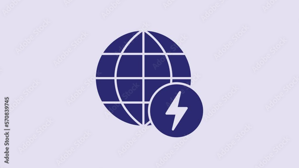 Blue Global energy power planet with flash thunderbolt icon isolated on purple background. Ecology concept and environmental. 4K Video motion graphic animation Blue Global energy power planet with flash thunderbolt icon isolated on purple background. Ecology concept and environmental. 4K Video motion graphic animation