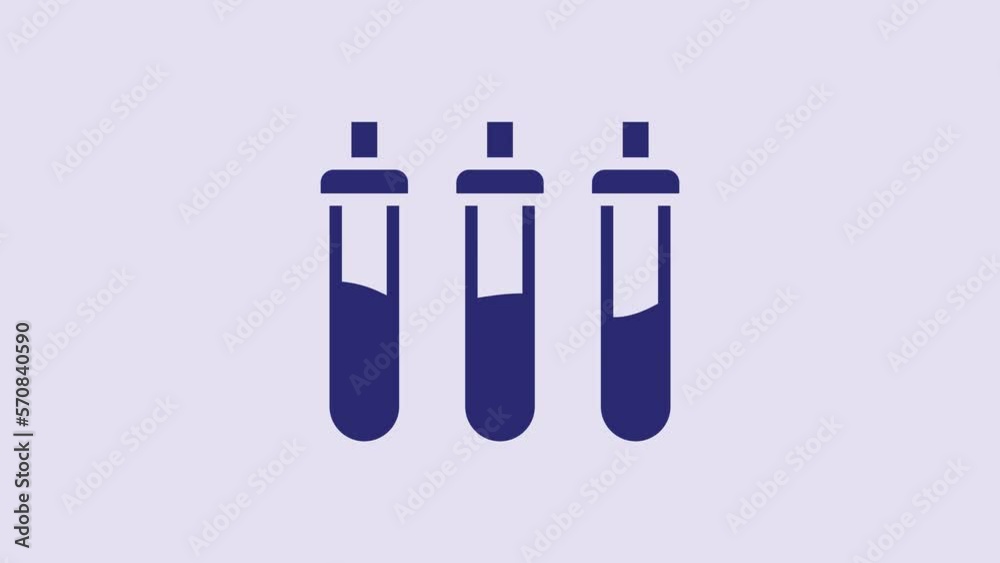 Blue Reagent bottle for physics and chemistry icon isolated on purple background. 4K Video motion graphic animation